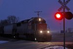 Crossing County J in the blue twilight